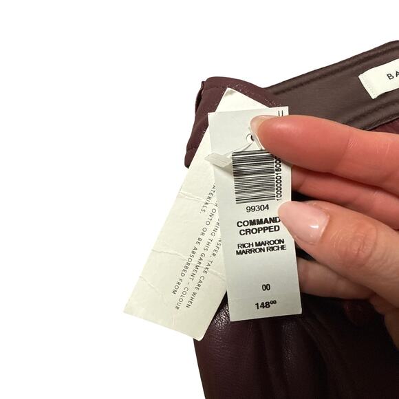 NWT Aritzia Babaton Command Cropped Trouser Vegan Leather Rich Maroon Size 00 - Picture 8 of 11